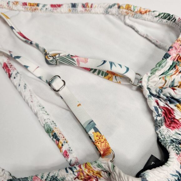 Floral Swimsuit Size 2 Deep V Neck One-Piece Adjustable Straps Stretch White - Picture 6 of 10